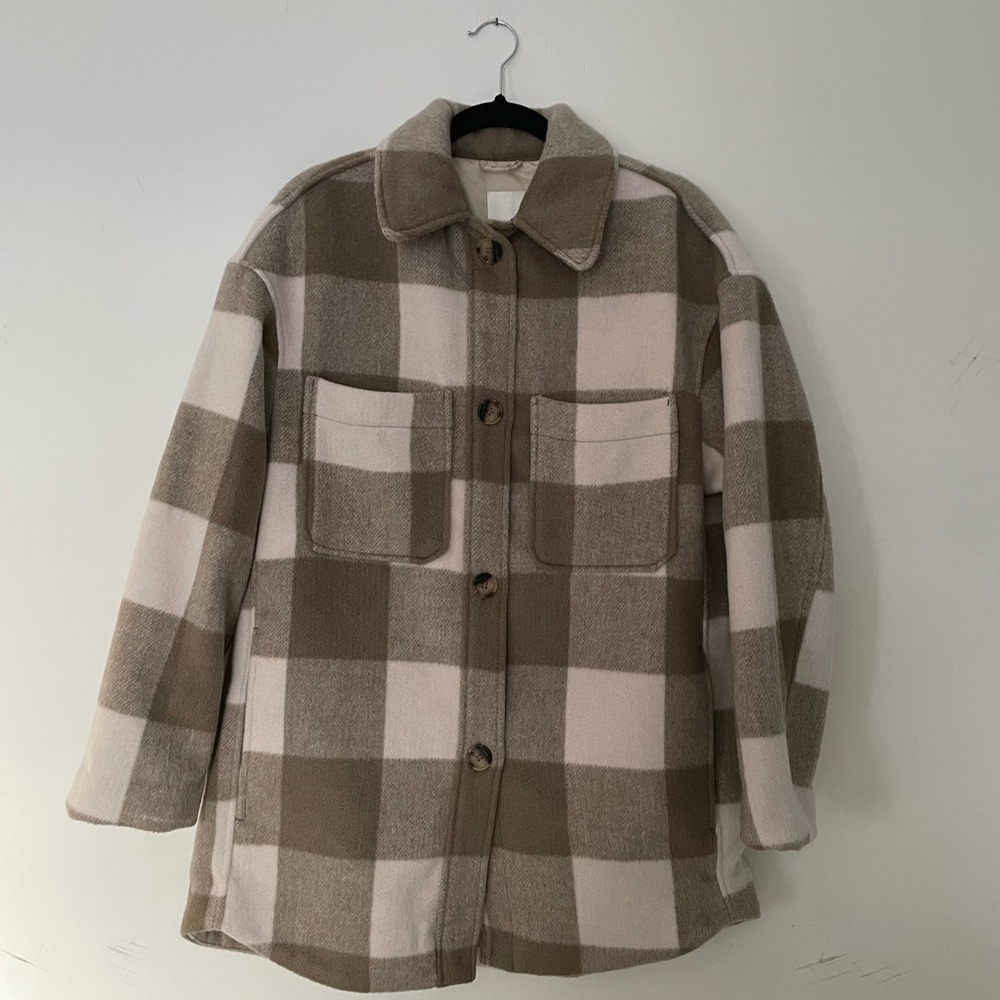 H&M Shacket, brown & white, size small (fits like a small/medium)